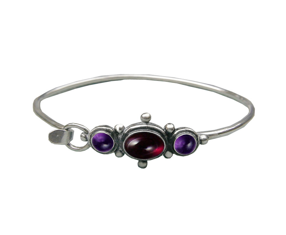 Sterling Silver Strap Latch Spring Hook Bangle Bracelet Garnet And Amethyst